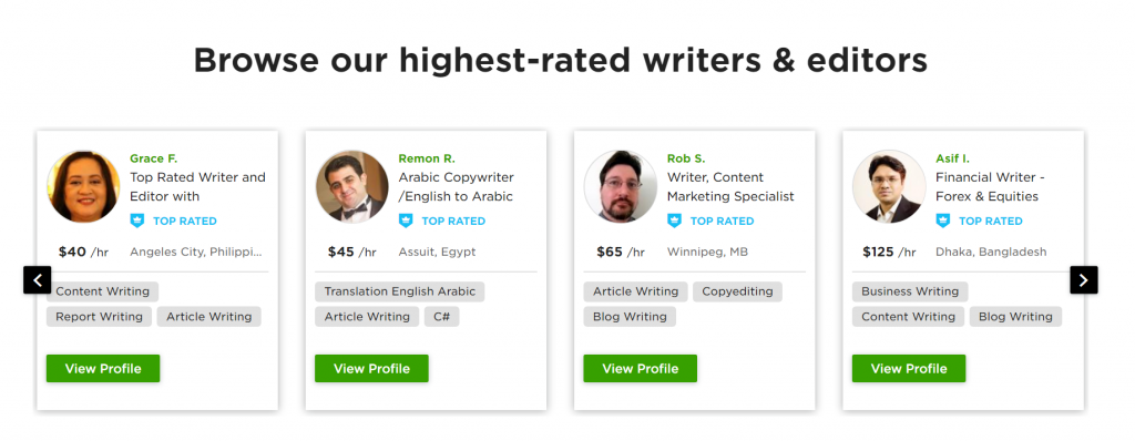 Upwork's highest rated writers & editors