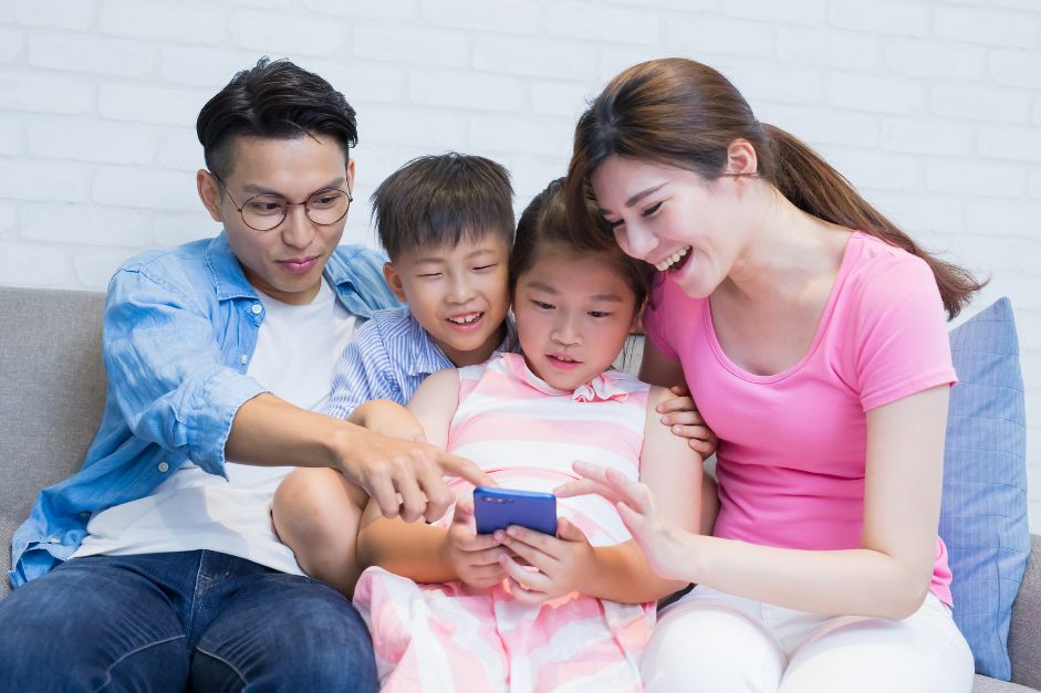 Family using phone